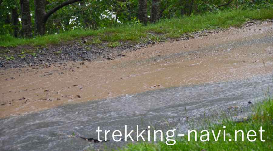 登山道 雨